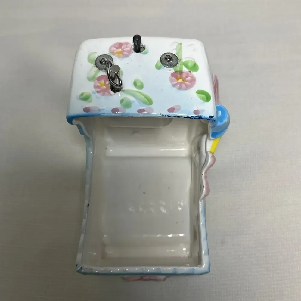 Vintage Ceramic Baby Nursery Bassinet Planter Music Box Rock a bye baby